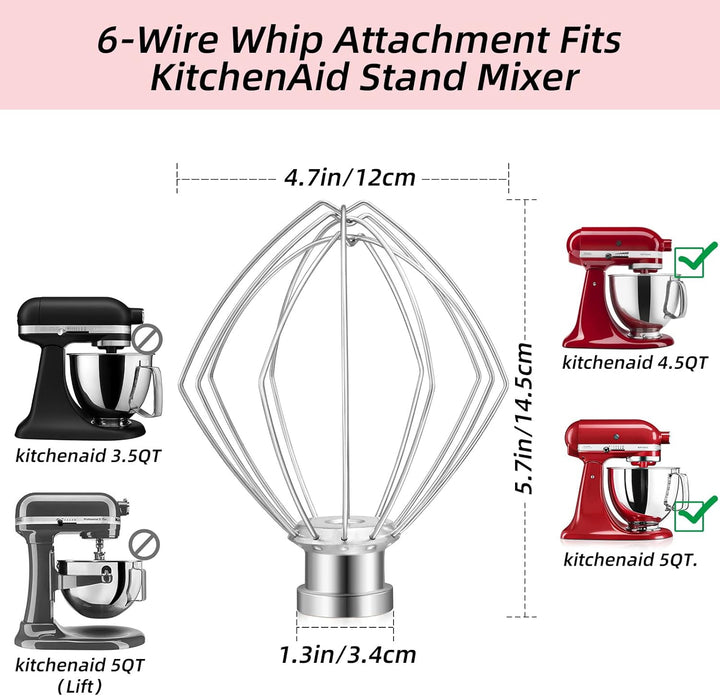Gdrtwwh Schneebesen-Aufsatz für KitchenAid Standmixer mit neigbarem Kopf, Edelstahl-Eiercreme-Rührer