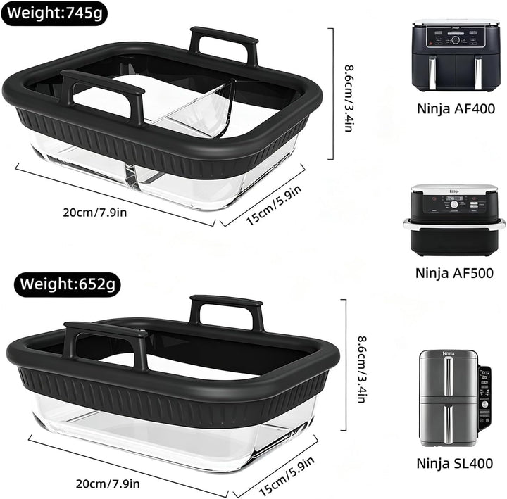 Glas Auflaufform Airfryer Zubehör für Ninja Dual Zone AF400 AF500 SL400