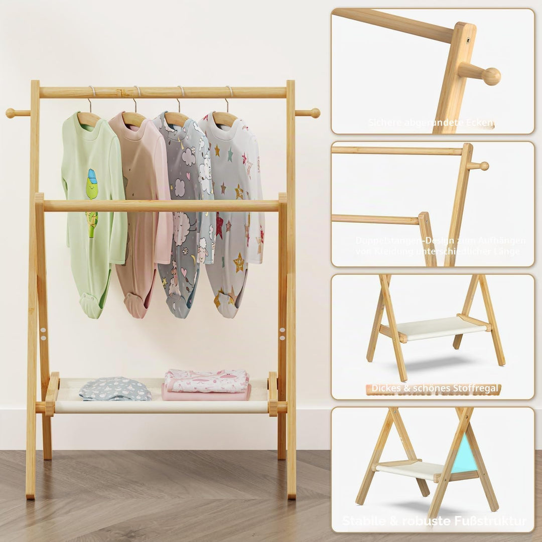 BAMBOOHOMIE Baby-Kleiderständer für Babyshower, Haustiere und Puppen, Baby-Kleiderständer mit Ablage