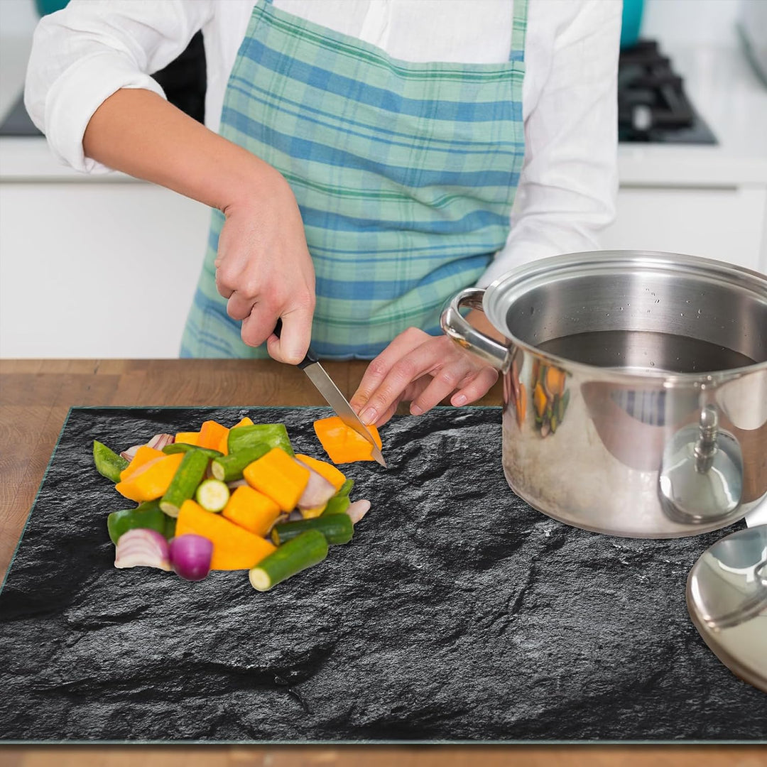 SmartDecoration Herdabdeckplatte Ceranfeldabdeckung aus Glas 60x52 cm Einteilig Motiv "Granitstein"