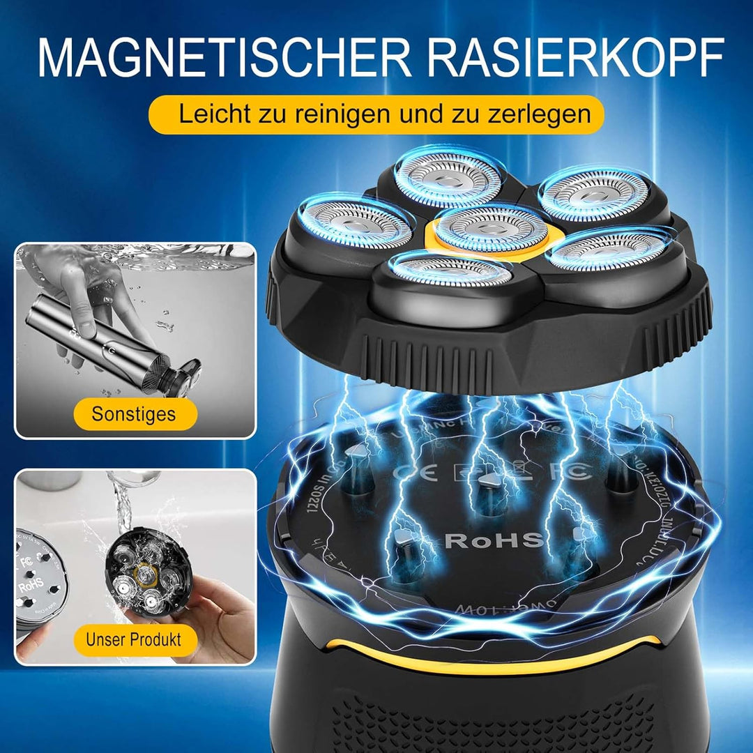 Glatzen Rasierer Herren, Wasserdichter Kopfrasierer mit Typ-C-Schnellladung, Magnetischem Reinigungs