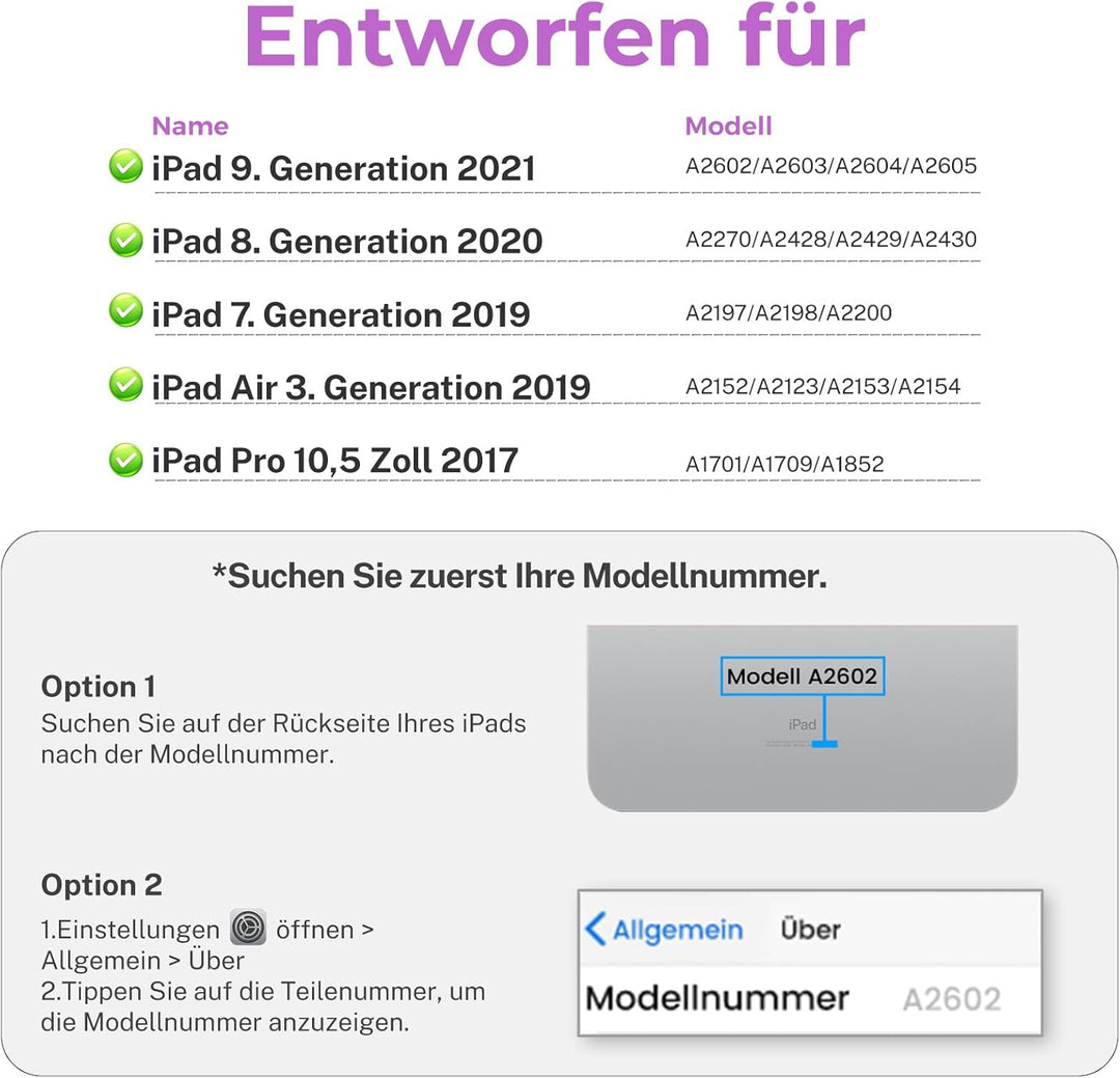 OYEEICE Hülle mit Tastatur für iPad 9/8 /7 Generation 10,2 Zoll, Vergrösserte Anti-Falloff Tastenkap