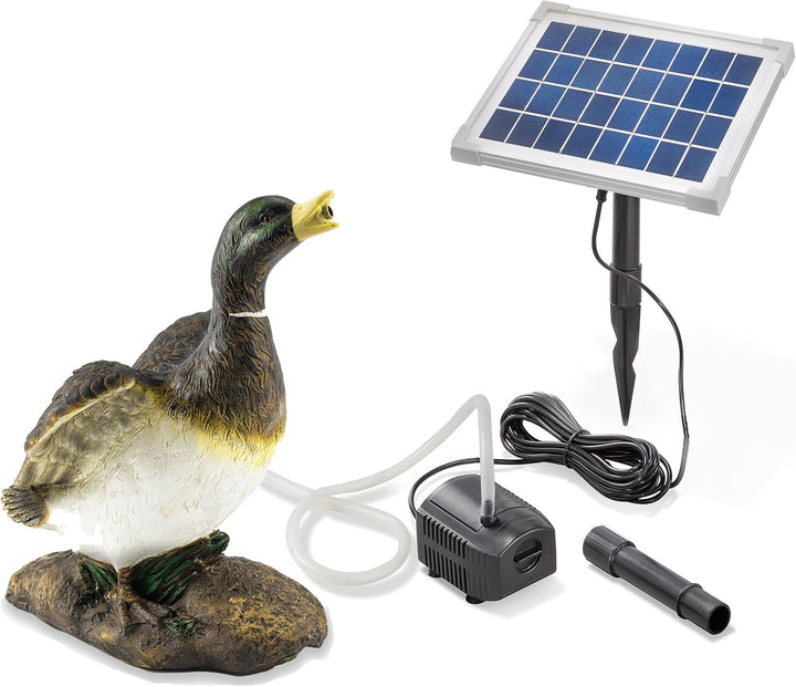 Solarbetriebener Wasserspeier Ente - inkl. Solar Teichpumpe 5 Watt 250 l/h - Masse ca. 235 x 200 x 3