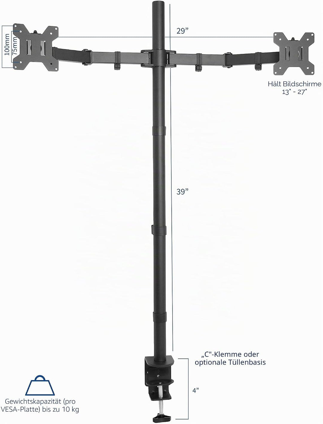 VIVO Stand-V012 Dual-Monitor-Schreibtischhalterung, extra hohe 99,1 cm Stange, voll Verstellbarer St