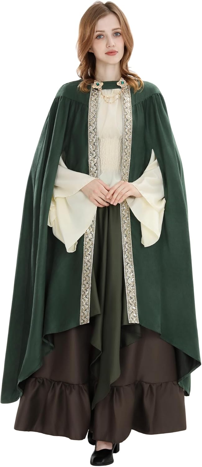 Fiamll Mittelalter Umhang Damen Kapuze Mantel mit Manschette Einfarbige Trenchcoat Renaissance Vampi