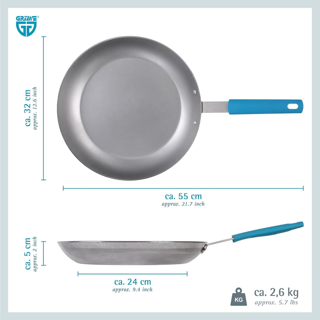GRÄWE Pfanne aus Eisen - Wax Pro Eisenpfanne Ø 32 cm, 400° C hitzebeständig, schnitt- & kratzfeste B