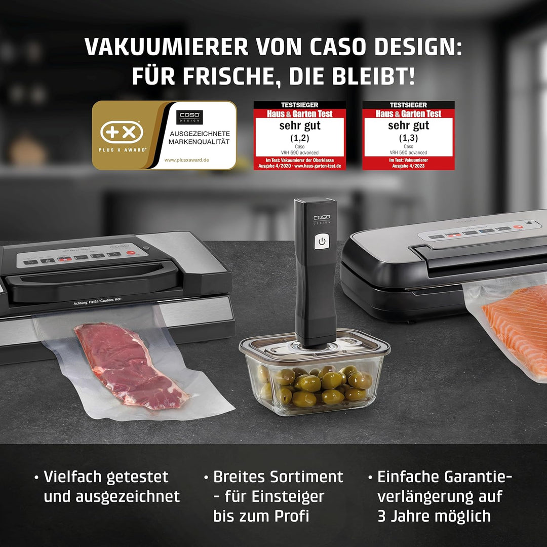 CASO VacuBoxx Eco M- Vakuum-Frischebehälter, 800 ml Volumen, für druckempfindliche und flüssige Lebe