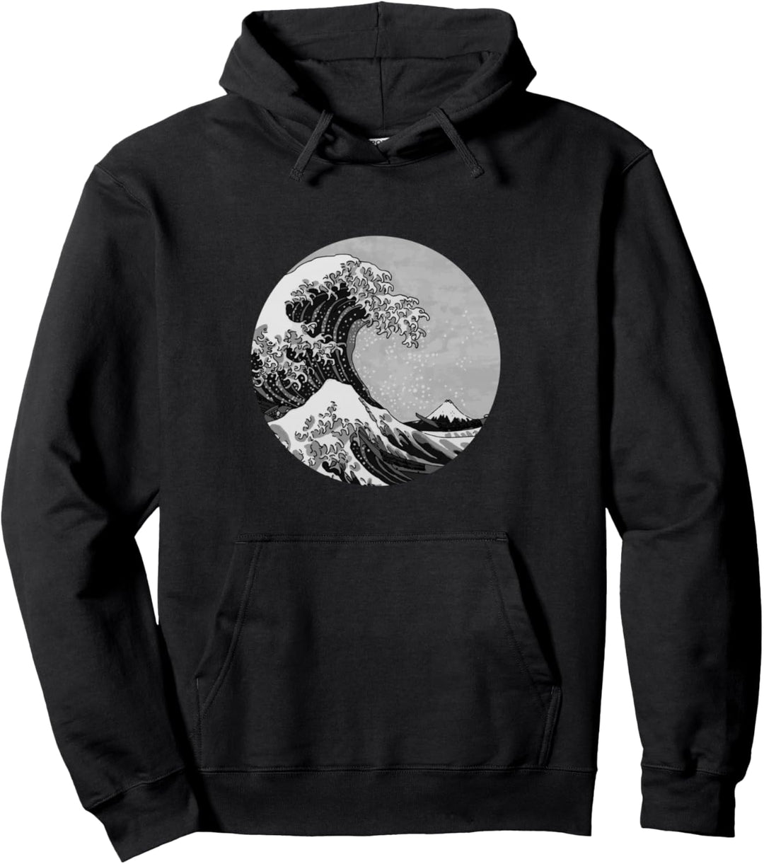 Die grosse Welle von Kanagawa Schwarz Weiss Pullover Hoodie