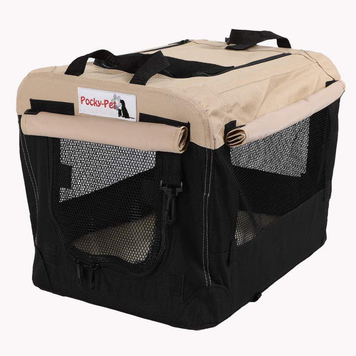 Hundetransportbox faltbar Gr. S Autotransportbox beige schwarz 49x34x34cm Hundebox Nylon 600DD strap