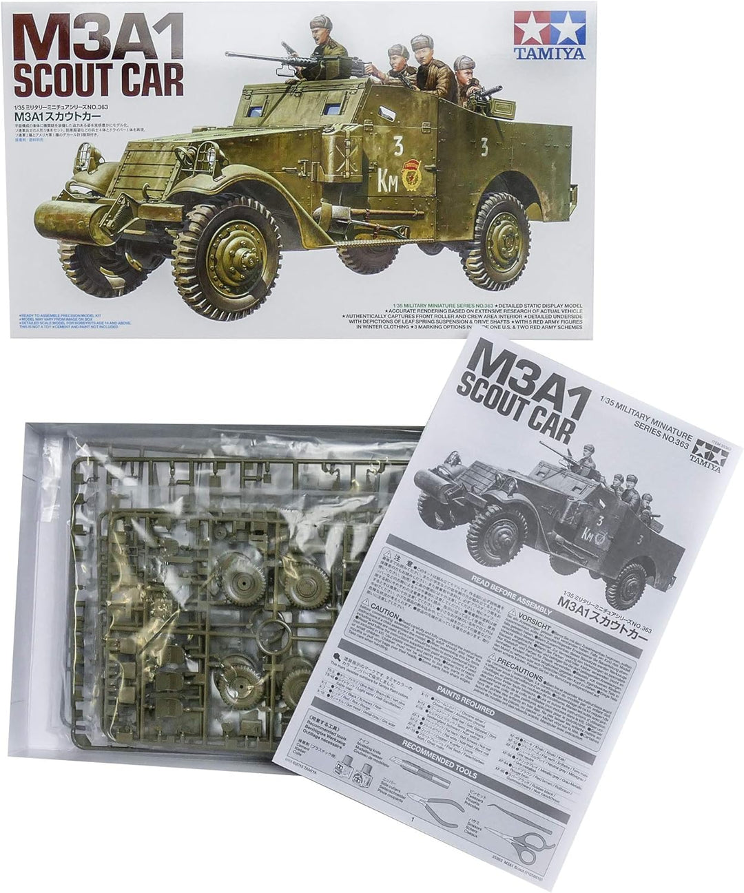 TAMIYA 35363 - 1:35 US M3A1 Scout car/Spähwagen, Modellbau, Plastik Bausatz, Hobby, Basteln, Kleben,