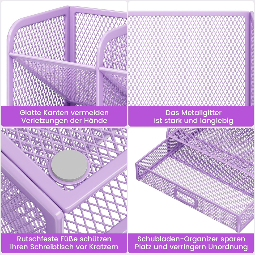 VITVITI Schreibtisch Organizer, 9 Fächer Stiftehalter mit Schublade, Netz Stifte Regal aus Metall, S