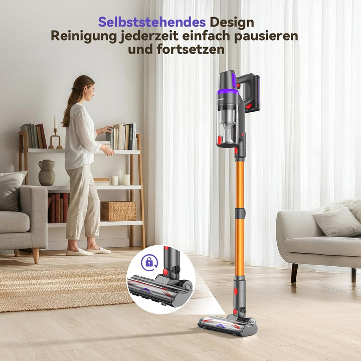 TechRise Akku Staubsauger 45000Pa/500W/60Min, Anti-Tangle-Bürste & 8-in-1-Funktion (Selbststehend) S