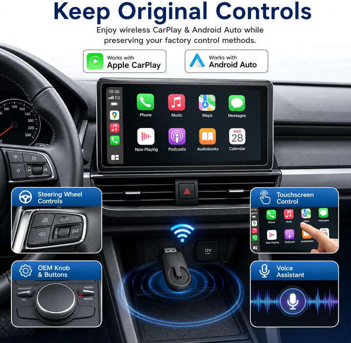 Sunweyer Plug-Play Wireless CarPlay Adapter Support Factory Wired CarPlay zu Wireless Caplay Dongle