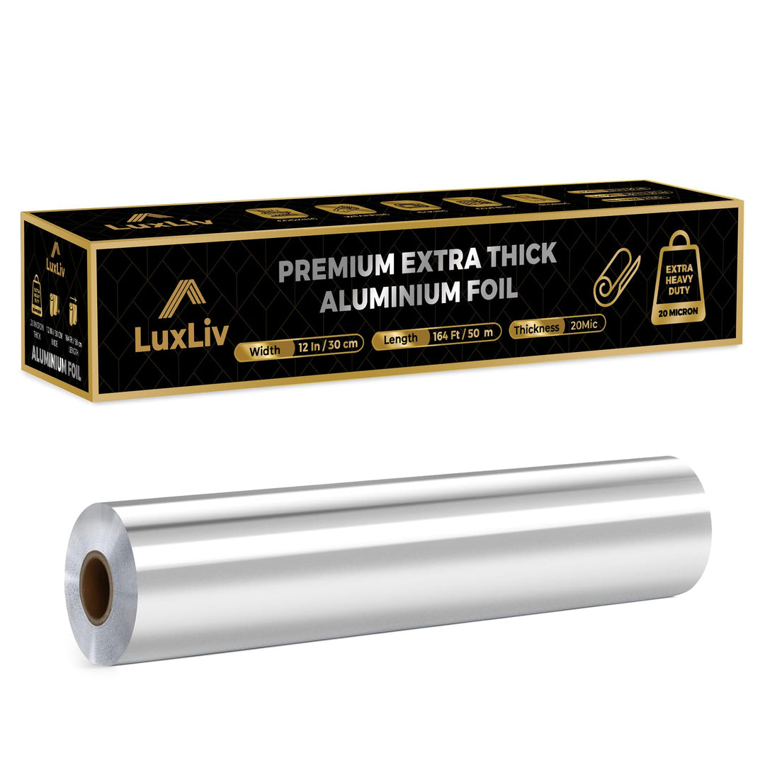 LuxLiv ® 50 m Alufolie - Hochwertige, robuste 20 Mikron dicke Folie, 30 cm breite Küchenfolie für Ca