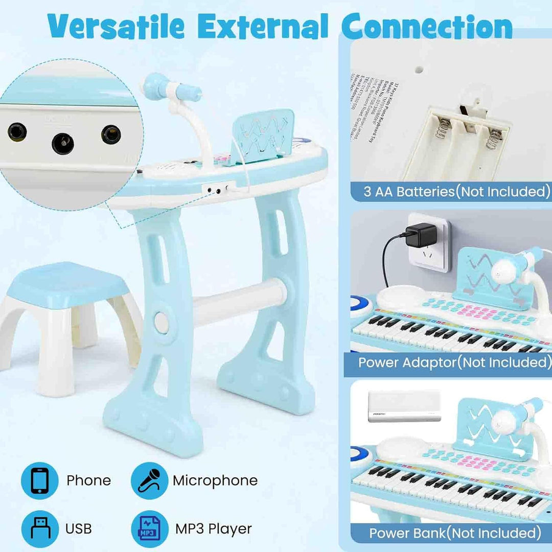 KOMFOTTEU 37 Tasten Kinderklavier Set, Elektronisches Klavier mit Lichteffekten und verstellbarem Mi