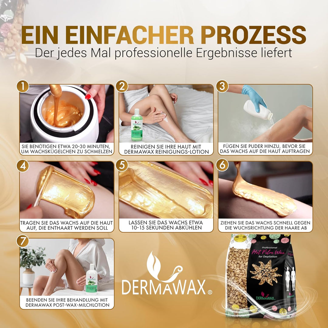 Dermawax 1 kg Gold Waxing Perlen- Professionelle Heisswachs Wachsperlen zur Haarentfernung- Anwendun