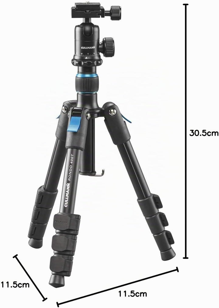 Cullmann Rondo 400T RB6.5 Reisestativ mit Kugelkopf, Tragkraft 3kg, Packmass 28cm, Auszugshöhe 89cm