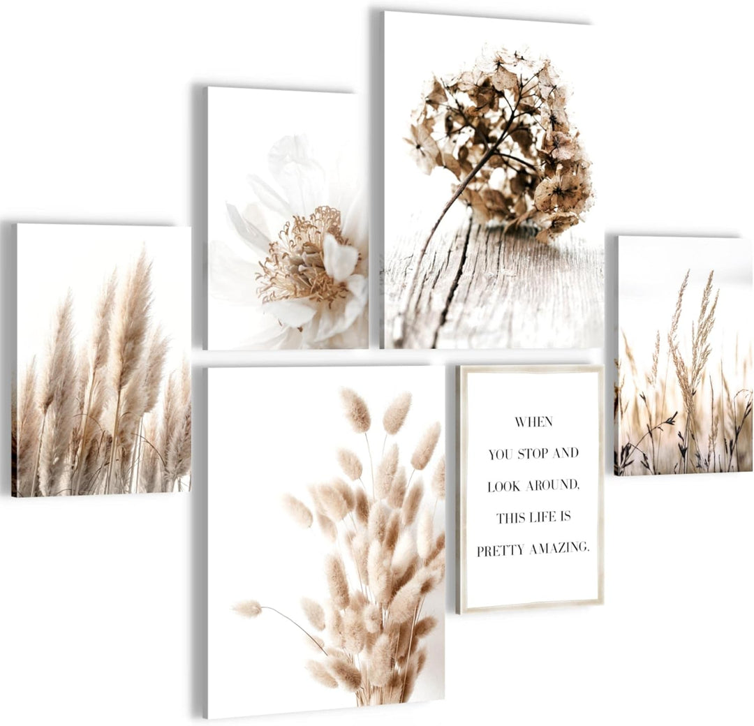 Novart Bilder Set - AUFHÄNGFERTIG - KEIN EXTRA RAHMEN BENÖTIGT - Boho Modern Beige - Wohnzimmer Schl