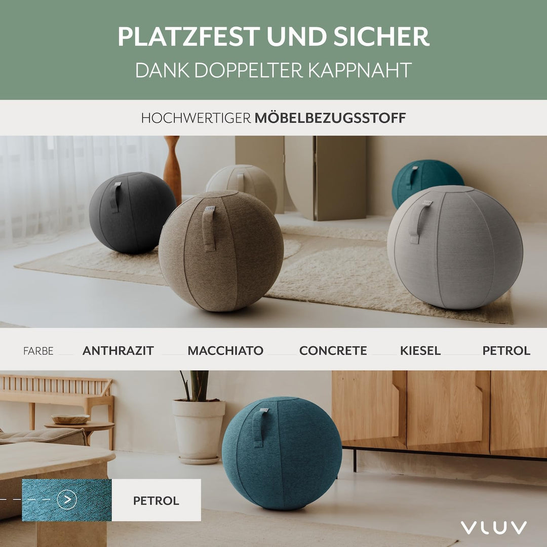 VLUV® BOL STOV Sitzball Büro Ergonomisch [Atmungsaktiv mit Tragegriff und Wegrollschutz] Waschbarer