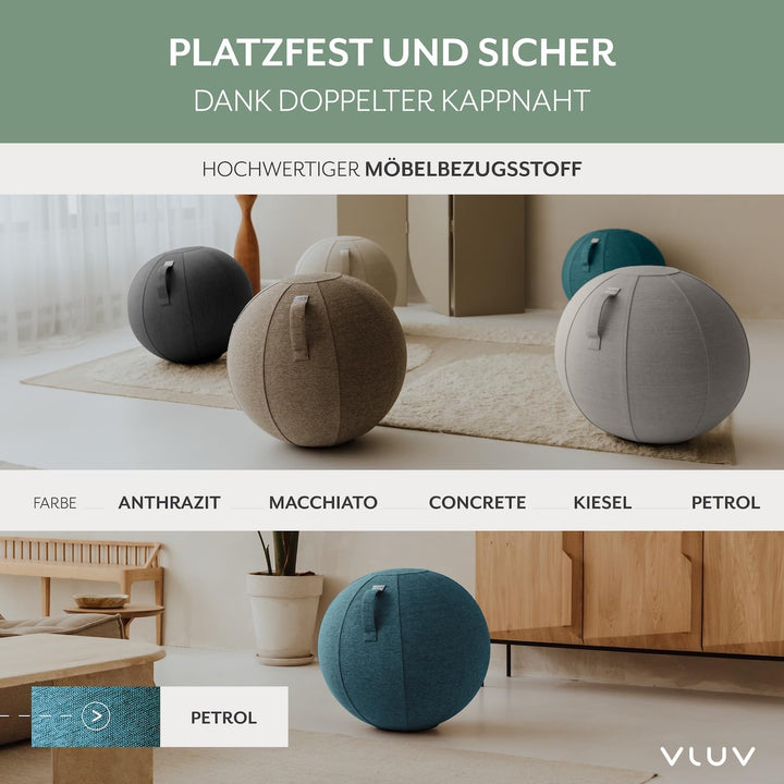 VLUV® BOL STOV Sitzball Büro Ergonomisch [Atmungsaktiv mit Tragegriff und Wegrollschutz] Waschbarer