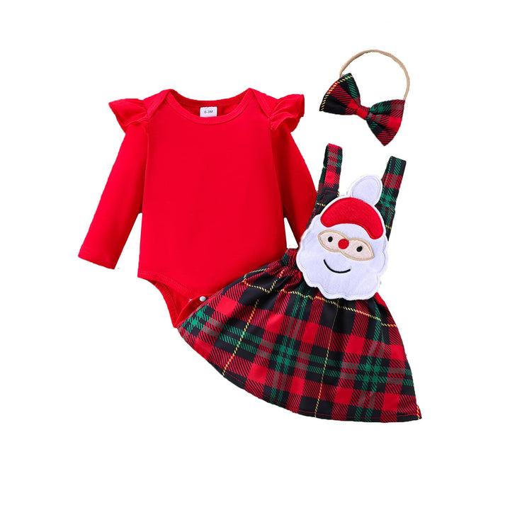 Baby Mädchen Weihnachtskleidung Langarm Strampler Hosenträger Plaid Rock Set Neugeborenen Outfit 0-3