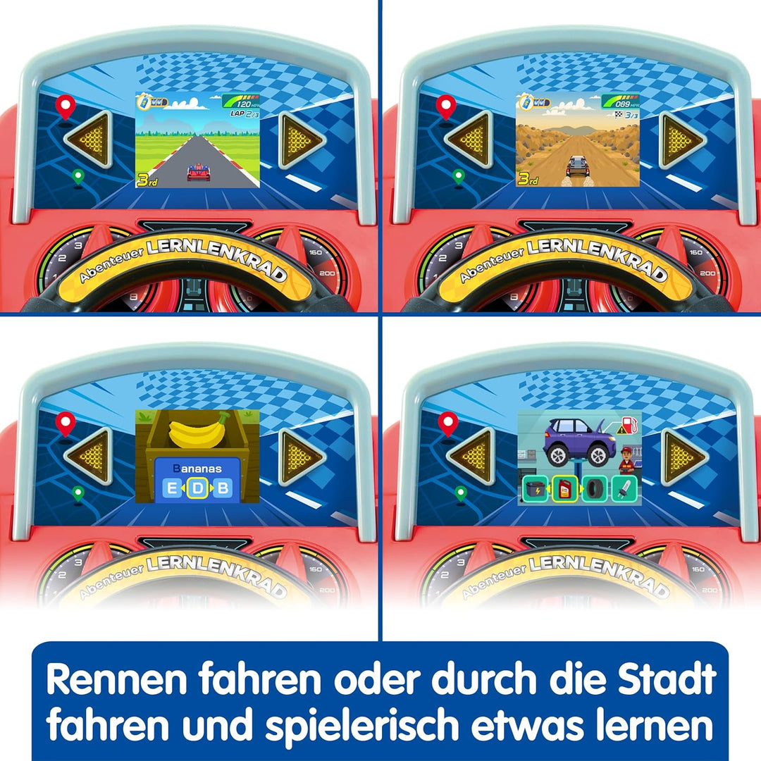 Vtech Abenteuer Lernlenkrad – Interaktives Lenkrad mit LCD-Farbbildschirm, 3 Spielmodi, zahlreichen