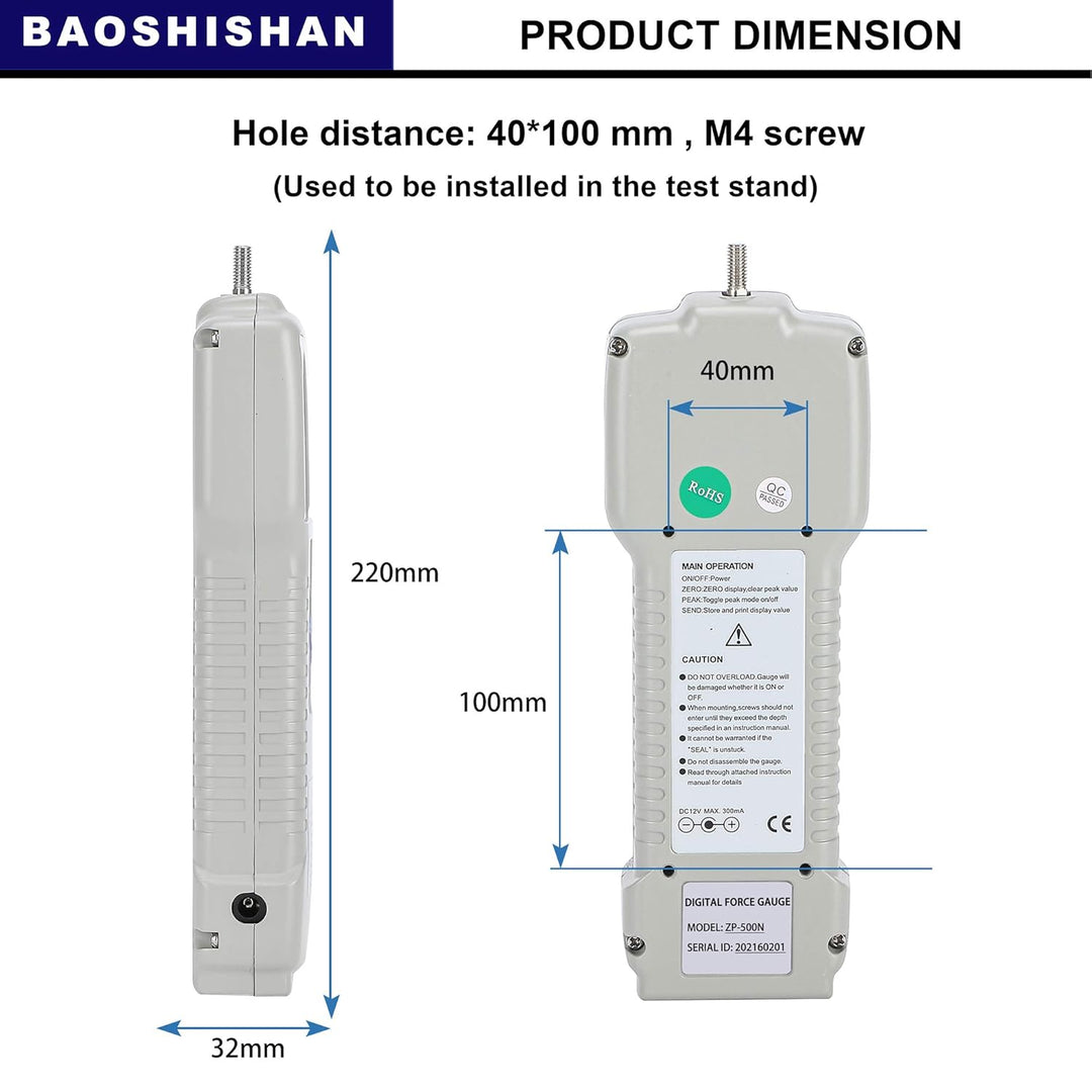 BAOSHISHAN Digitaler Kraftmesser Push-Pull-Messgerät-Tester mit USB-RS232-Schnittstelle LCD-Kraftmes