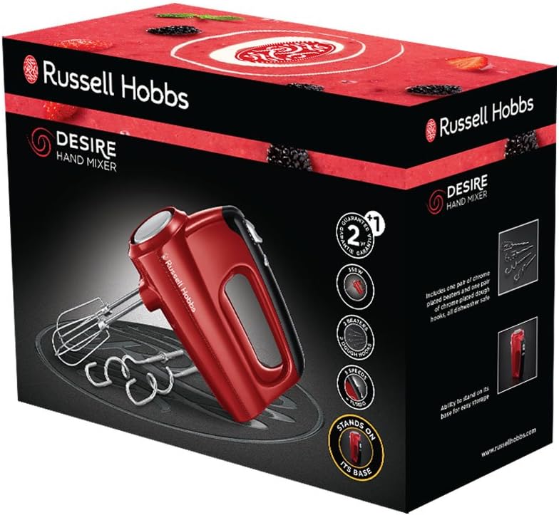 Russell Hobbs Handmixer [Handrührgerät] Desire Rot (5 Geschwindigkeitsstufen+Turbofunktion, 2 spülma
