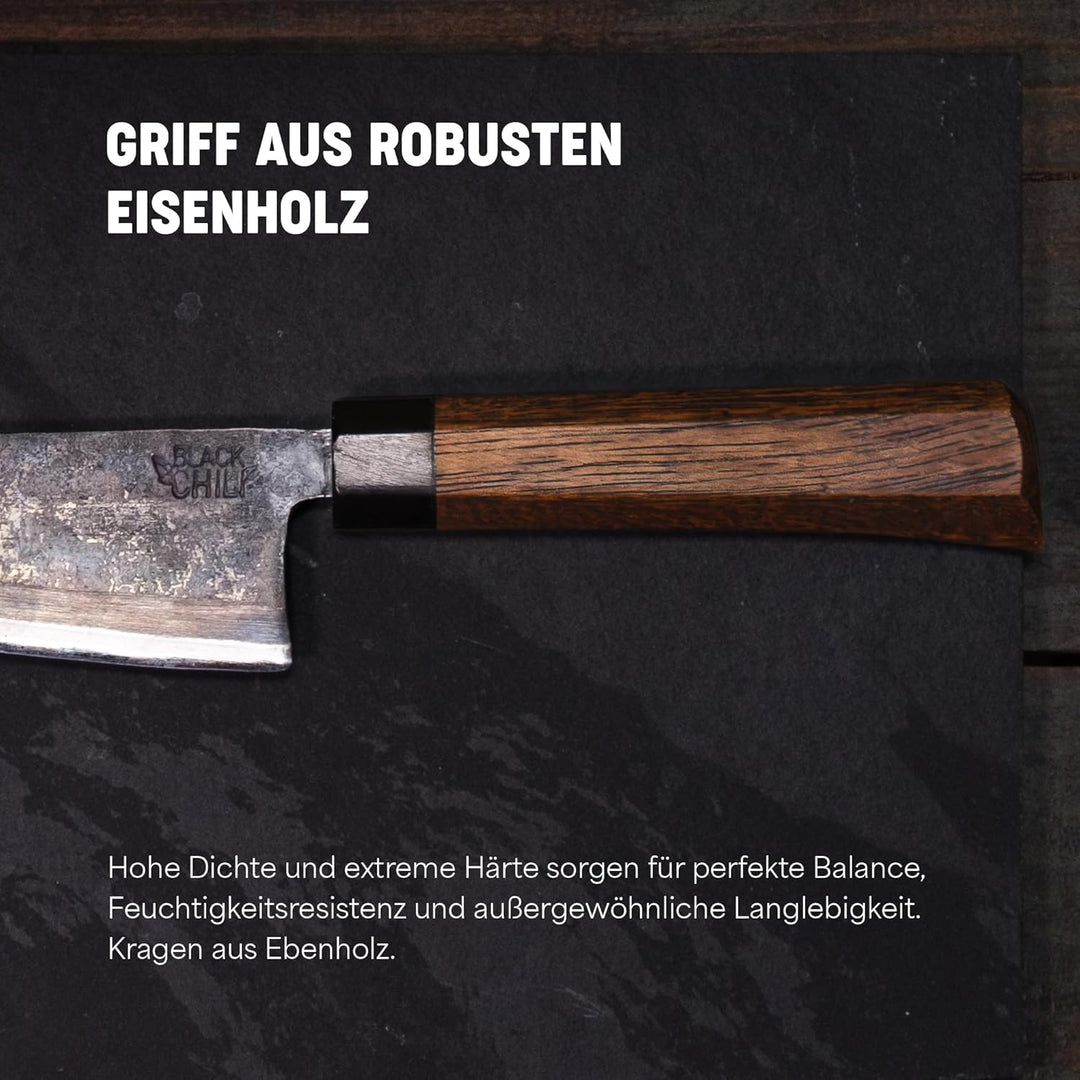 Black Chili - Allzweckmesser mit Echtholzgriff für Gemüse, Fleisch & Brot - Handgeschmiedet aus Carb