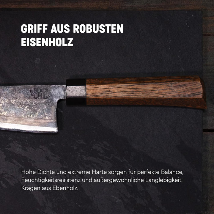 Black Chili - Allzweckmesser mit Echtholzgriff für Gemüse, Fleisch & Brot - Handgeschmiedet aus Carb