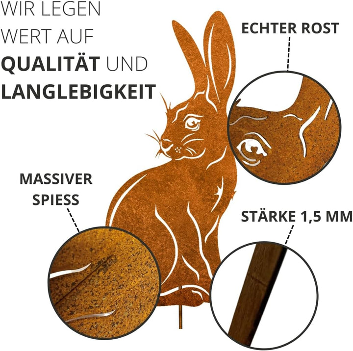 Terma Stahldesign Edelrost Osterdeko Set 3ST Osterhase mit Zwei Eier Handmade Germany, tolle gartend