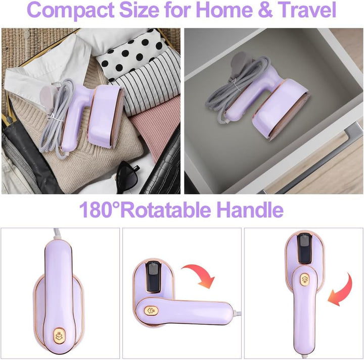 AUAUY Dampfbügeleisen Mini, 1000 W Faltbares Tragbares Reisebügeleisen, Handbügelmaschine mit 100 ml