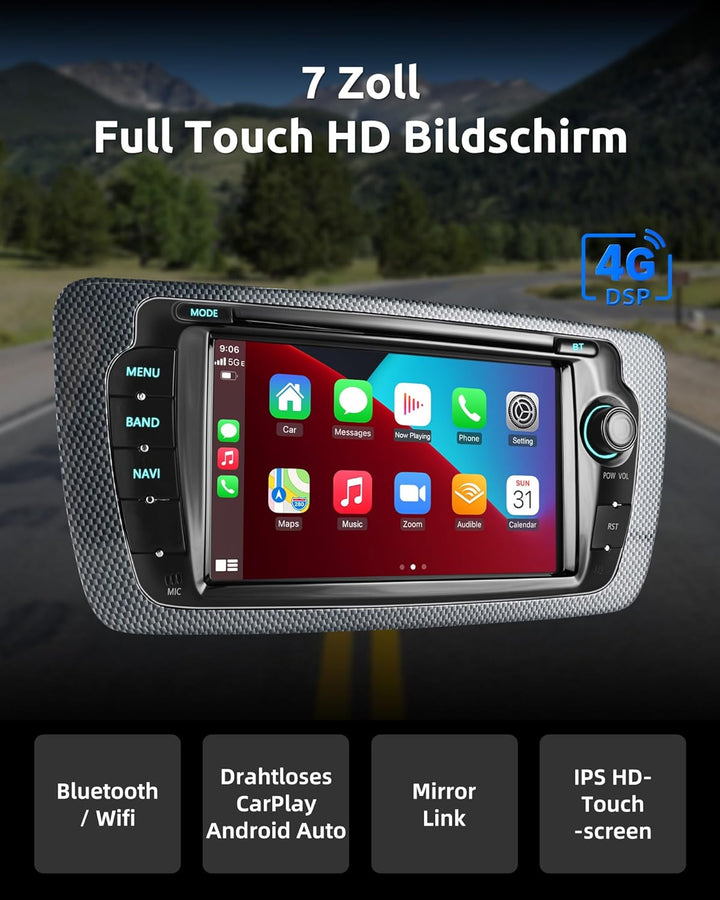 ESSGOO 2+32G Android 14 Drahtloses Carplay und Android Auto Autoradio Für Seat Ibiza IV 6J 2009-2013