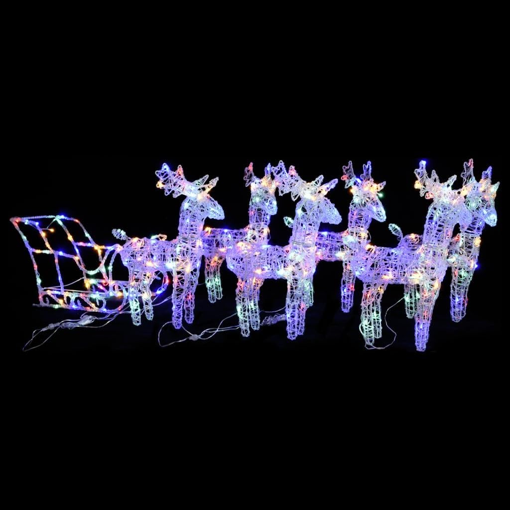 vidaXL Weihnachtsdekoration Rentiere mit Schlitten Beleuchtet Dekofigur Weihnachtsdeko Figur Weihnac