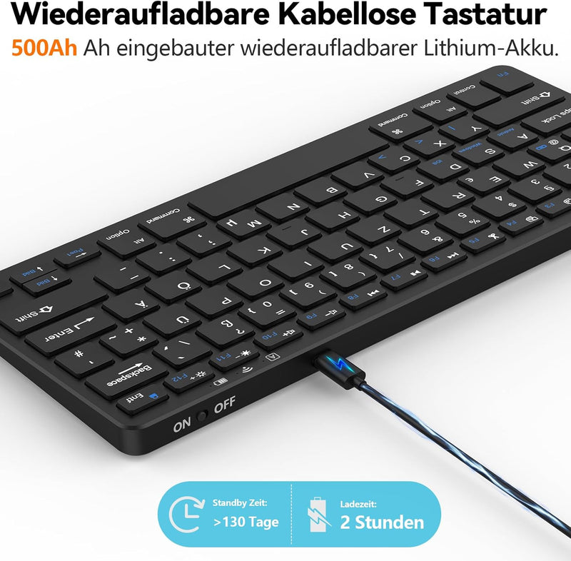 TQQ Bluetooth Tastatur, iPad Tastatur, Deutsches Layout QWERTZ, Mini Wireless Keyboard für iPad 10 G