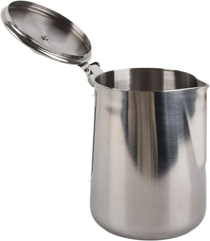 Milch Pitcher, Edelstahl-Aufschäumbecher, Edelstahl-Kaffeetasse, Milchaufschäumkrug mit Deckel für L