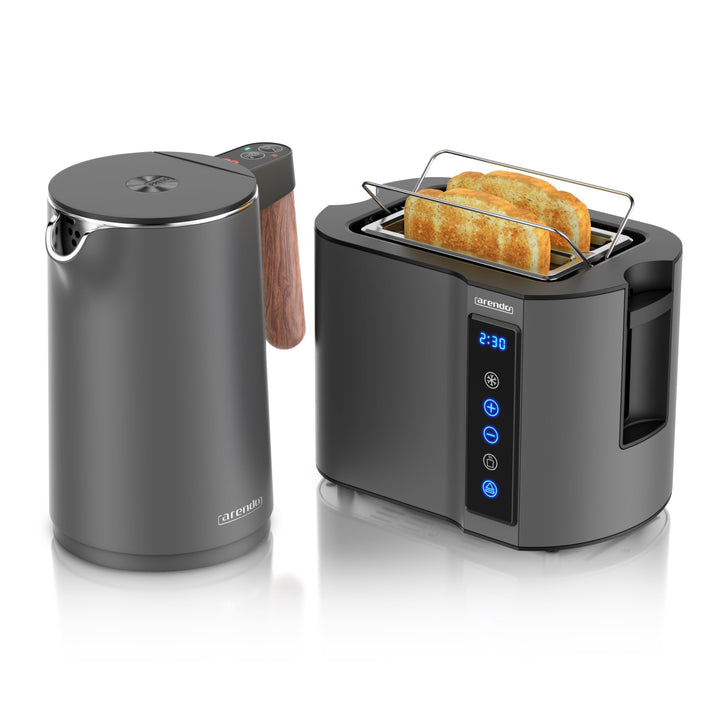 Arendo - Wasserkocher Toaster SET - Edelstahl - Wasserkocher mit Temrpatureinstellung - 45-100 Grad