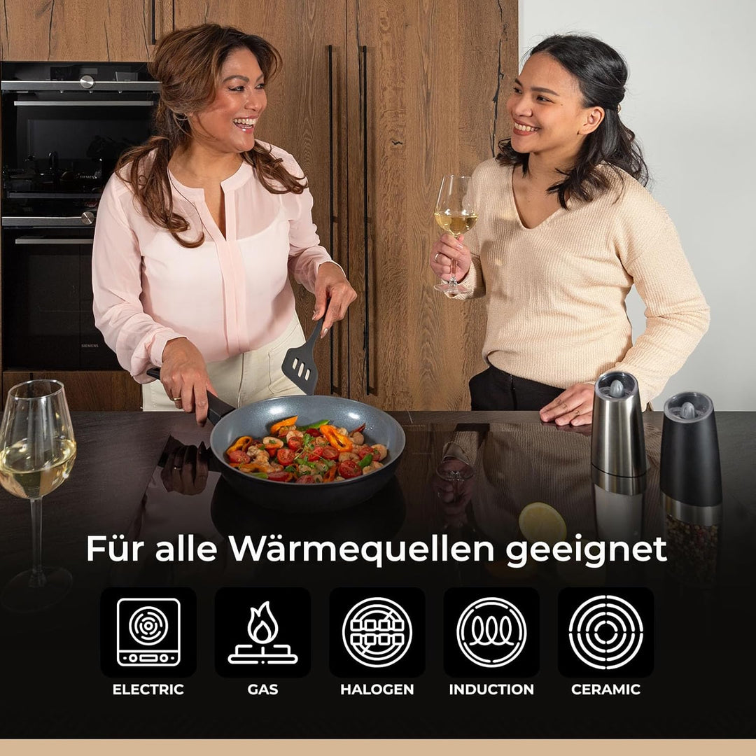 Be Living Delight Pfannenset 4-teilig, Bratpfanne 20/24/28 cm + Wokpfanne 28 cm mit Deckel, Non Stic