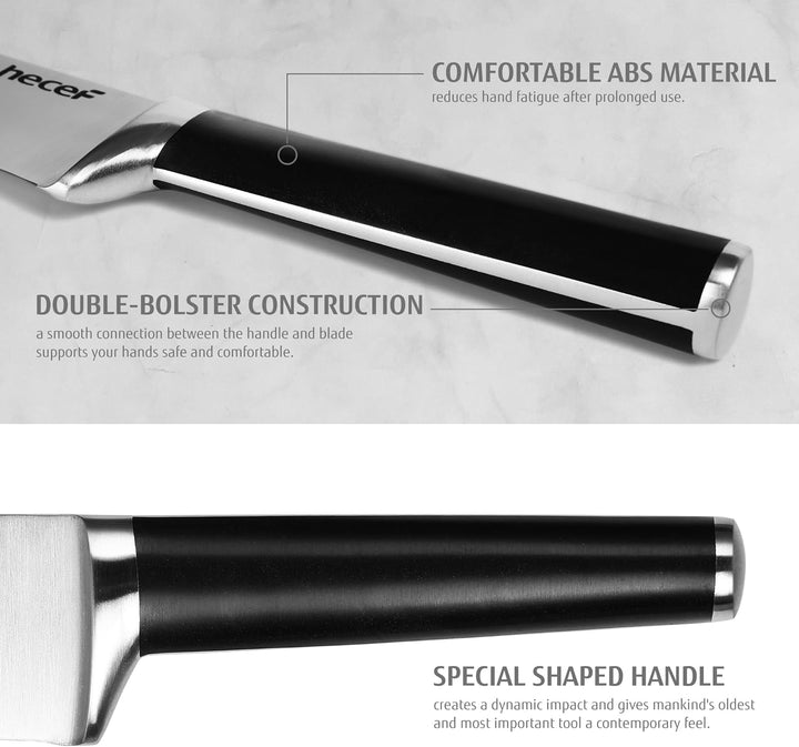 hecef Messerblock mit Messer, 7-tlg Scharfe Messerset mit Vollzahn-Konstruktion, Edelstahl Küchenmes