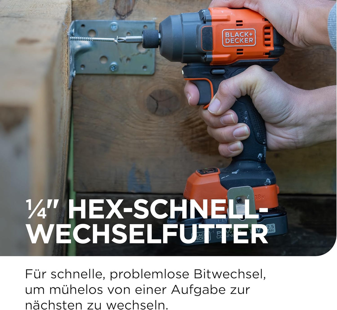 BLACK+DECKER Bürstenloser Schlagschrauber, Akku-Schlagschrauber ohne Akku & 20 x Bohrer, ohne Akku o