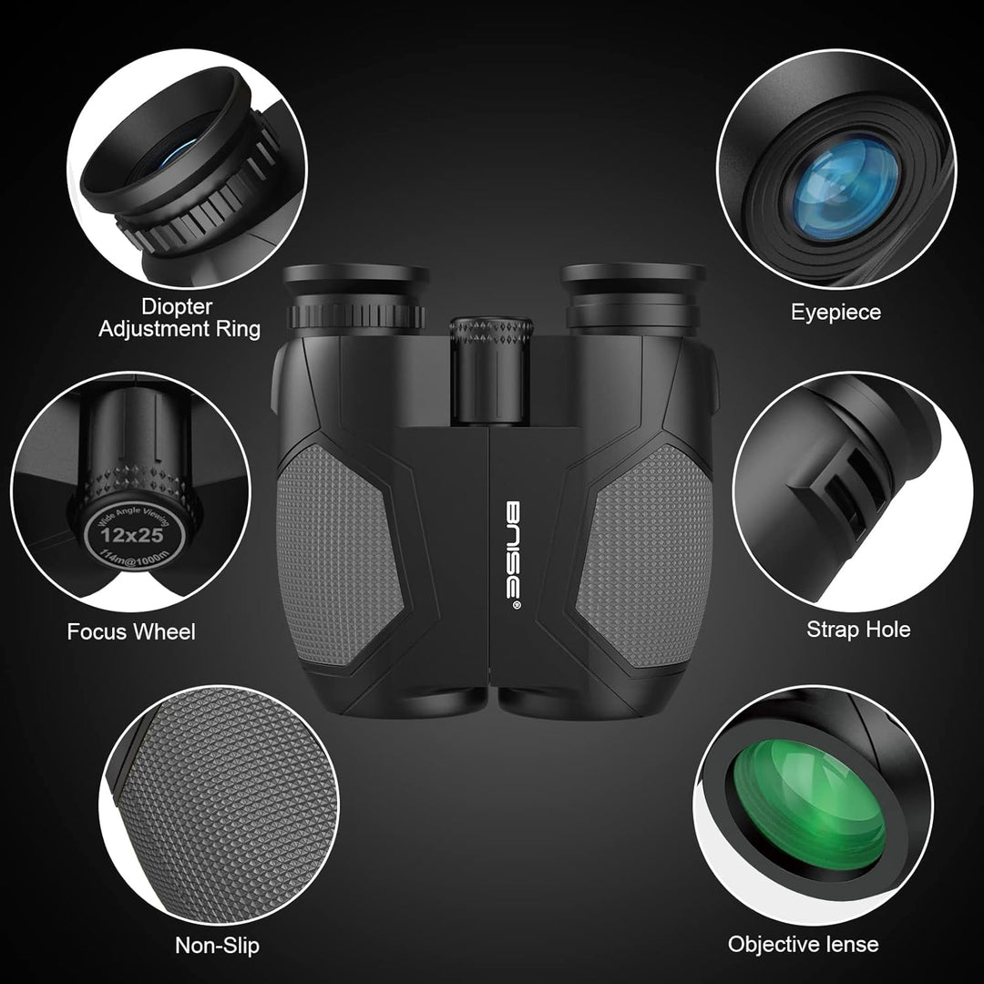 12x25 Kompaktes Fernglas für Erwachsene und Kinder, kleines Fernglas mit Low Light Vision für Vogelb