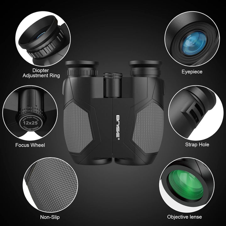 12x25 Kompaktes Fernglas für Erwachsene und Kinder, kleines Fernglas mit Low Light Vision für Vogelb