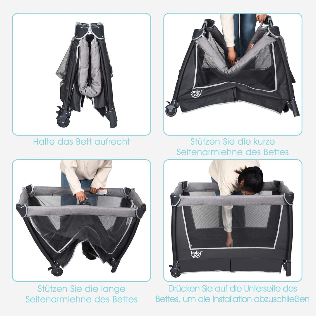 GOPLUS 4 in 1 Reisebett, Laufgitter Wiege Windeltisch, ab Geburt bis 15 kg, mit Matratze&Wickelaufla