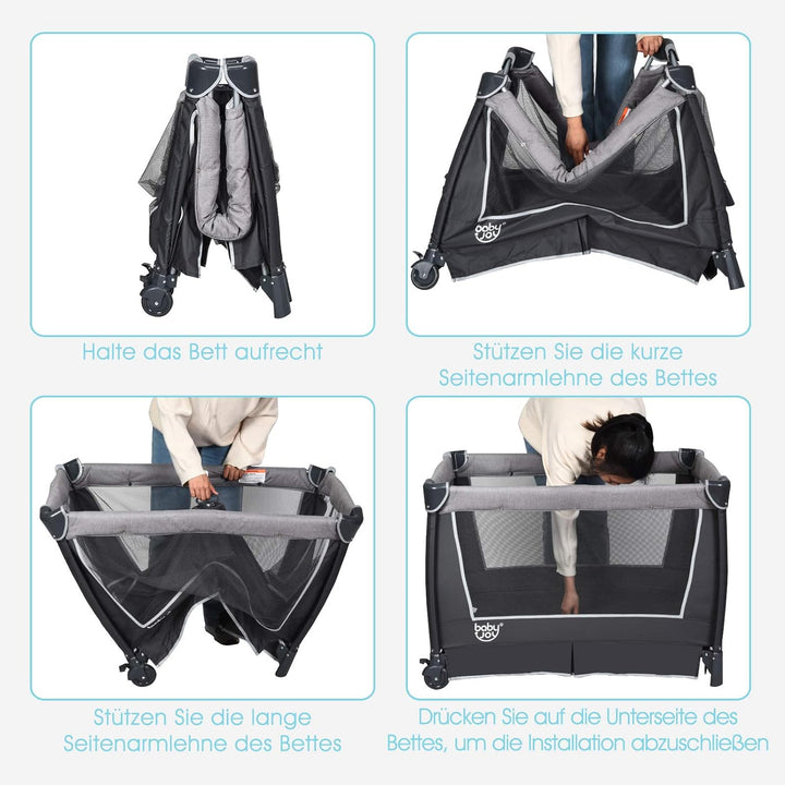 GOPLUS 4 in 1 Reisebett, Laufgitter Wiege Windeltisch, ab Geburt bis 15 kg, mit Matratze&Wickelaufla
