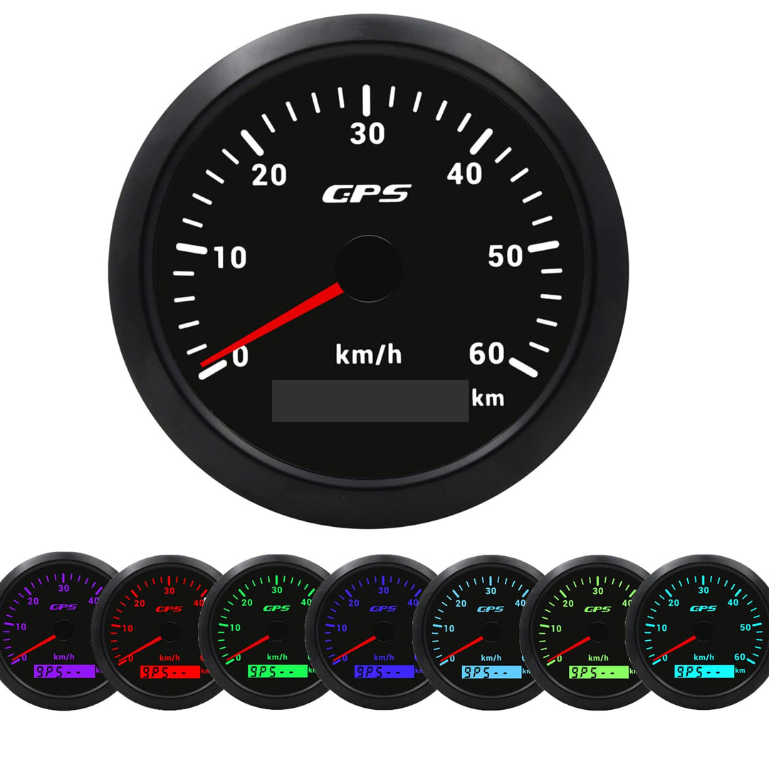 Geloo 85 mm GPS-Tacho, 7 Farben Hintergrundbeleuchtung 60 km/h Kilometerzähler Geschwindigkeitsmesse