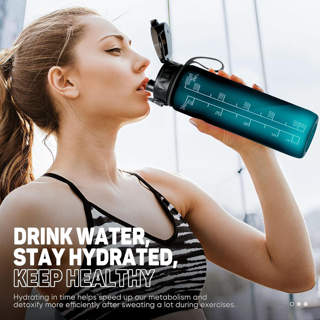 Trinkflasche 1L Sport Wasserflasche BPA-frei mit rutschfestem Gummi-Griff für Fahrrad, Outdoor, Schu