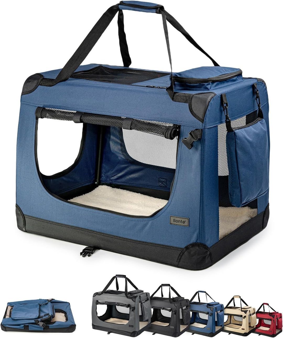 lionto Hundetransportbox Hundetasche Hundebox Faltbare Kleintiertasche, (L) 70x52x50 cm dunkelblau D