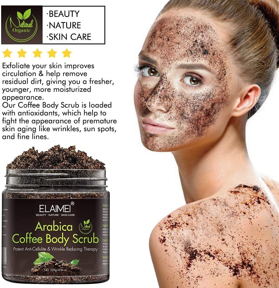 Natürliches Kaffee Body Scrub Peeling mit Bio-Kaffee-Körperpeeling, Face, Body Scrub Peeling Grau, G