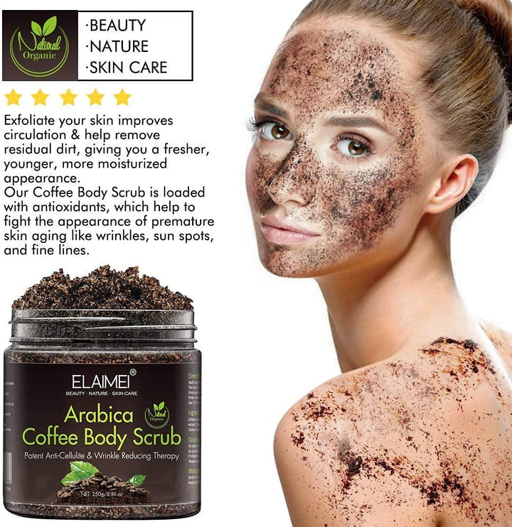 Natürliches Kaffee Body Scrub Peeling mit Bio-Kaffee-Körperpeeling, Face, Body Scrub Peeling Grau, G