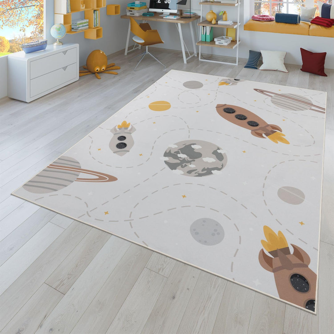 TT Home Kinderteppich Babyzimmer Teppich Kinderzimmer rutschfest Tiere Weltkarte Autos, Farbe:Beige